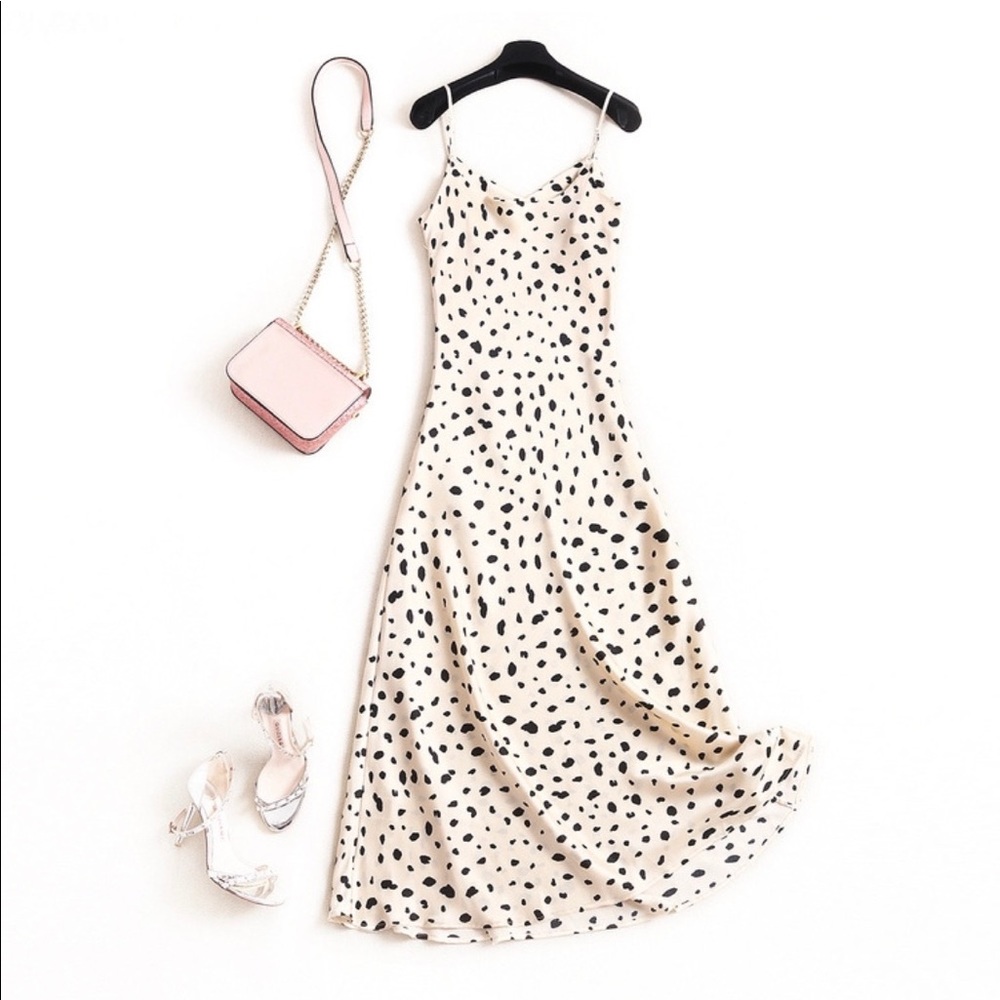 Satin Slip Cocktail Dress Leopard Print